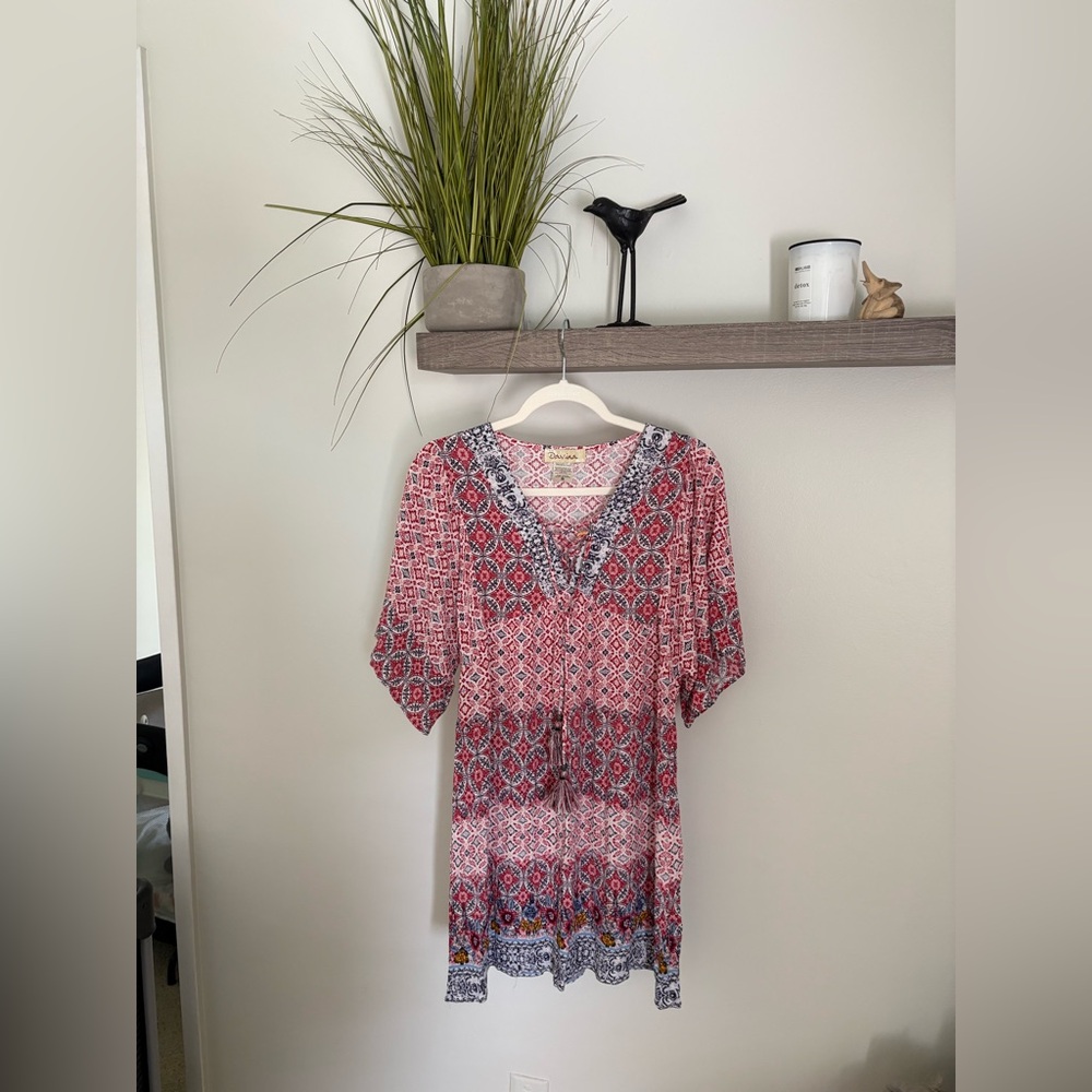 Boho Print Tunic Dress in Red